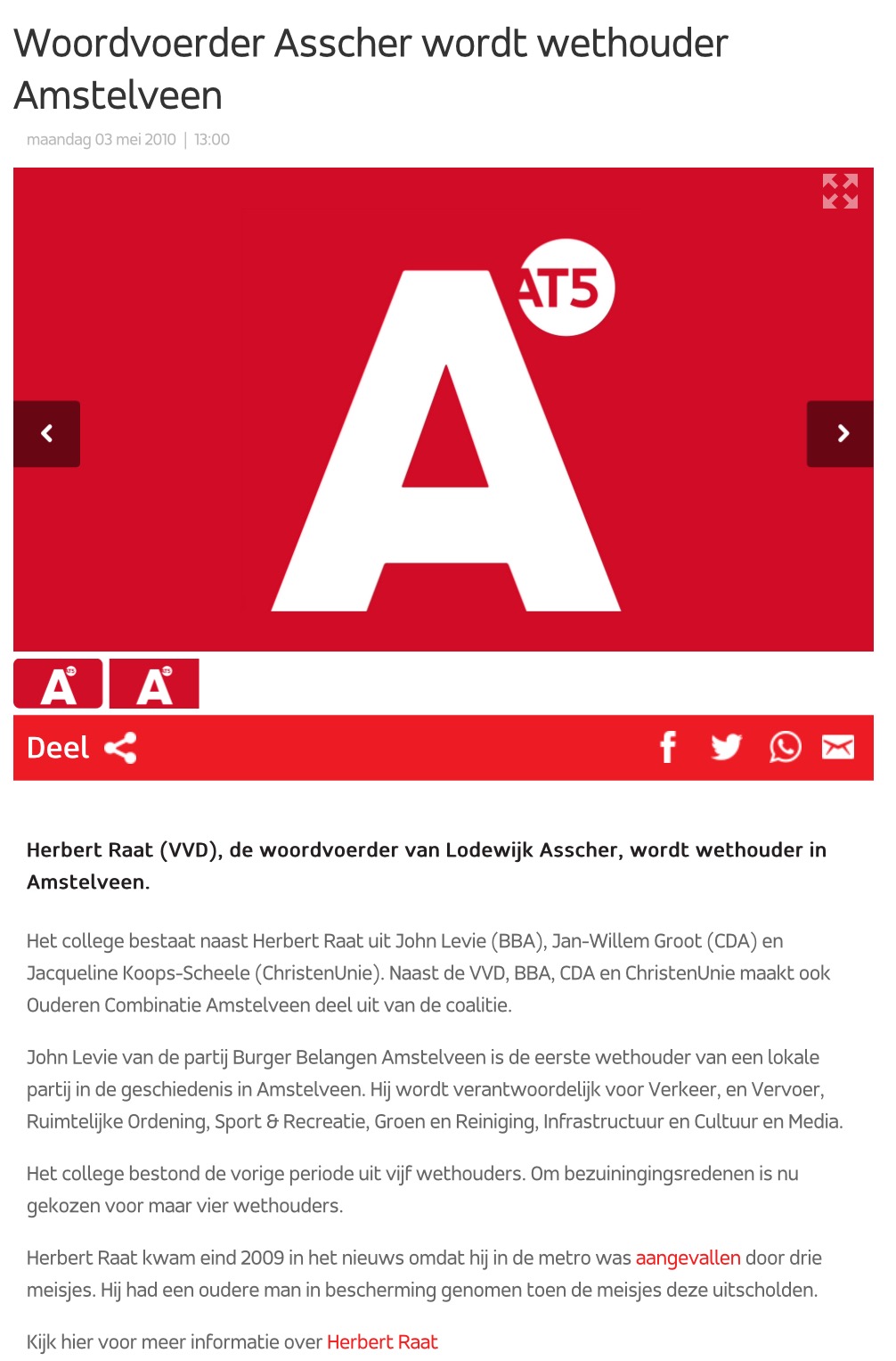 2010-3-5 AT5 over wethouderschap Herbert Raat in Amstelveen