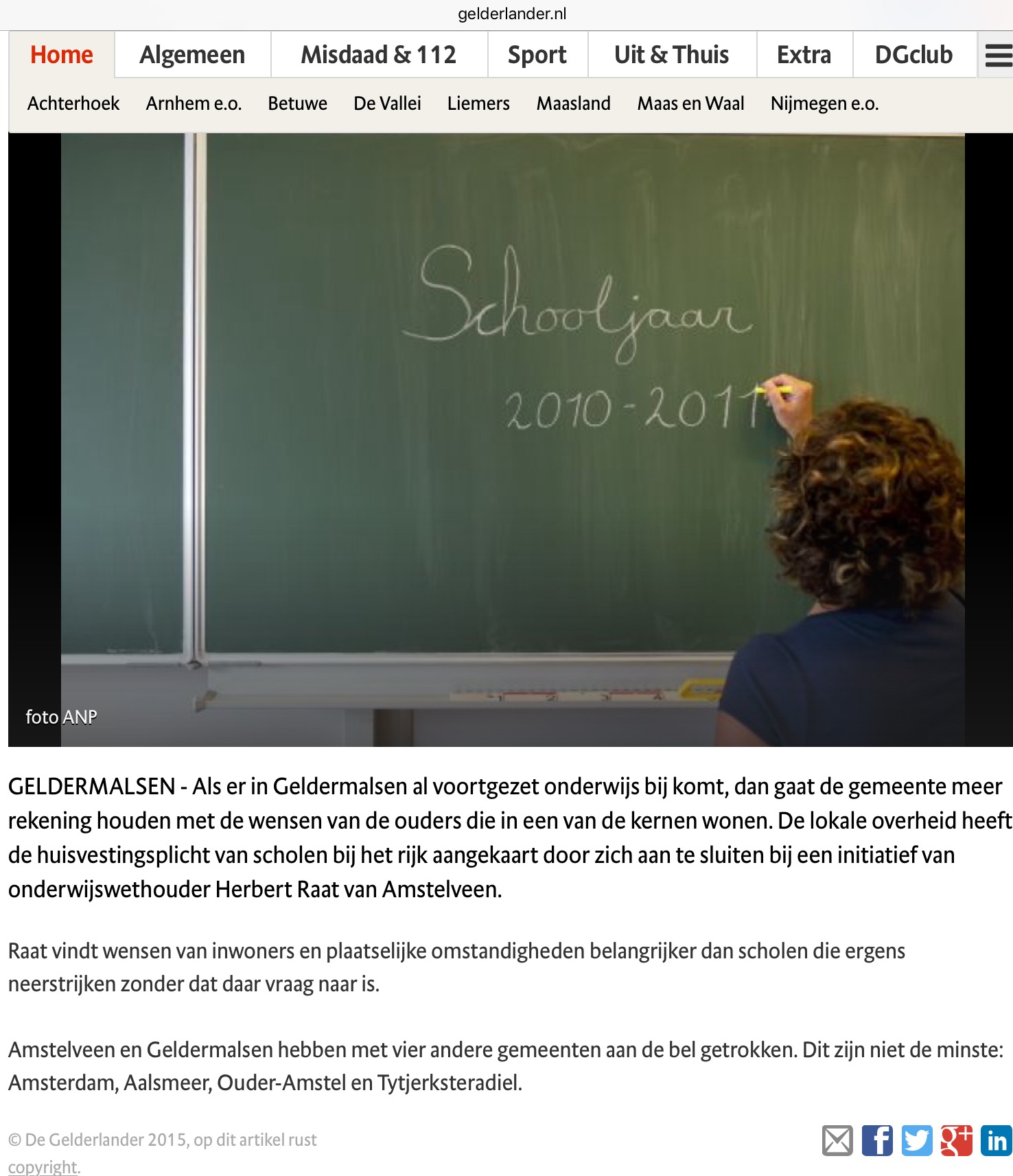 2015-De Gelderlander over meer zeggenschap ouders bij stichten school