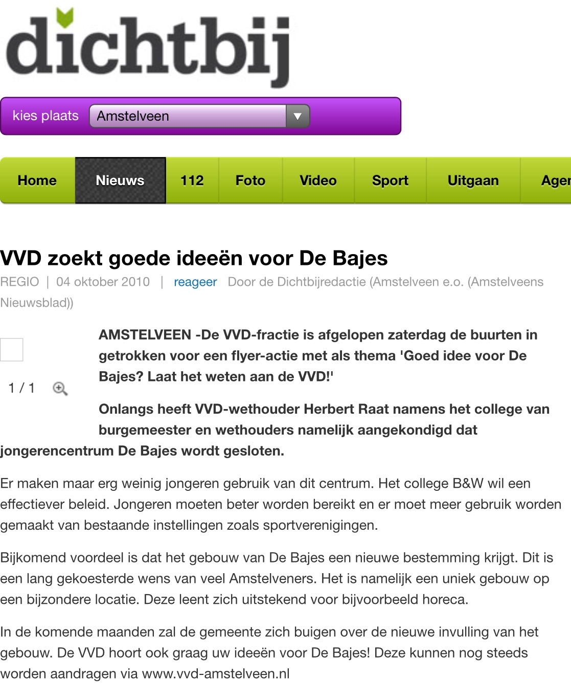 2010-4-10 Herbert Raat over nieuwe ideeën voor De Bajes in Amstelveen