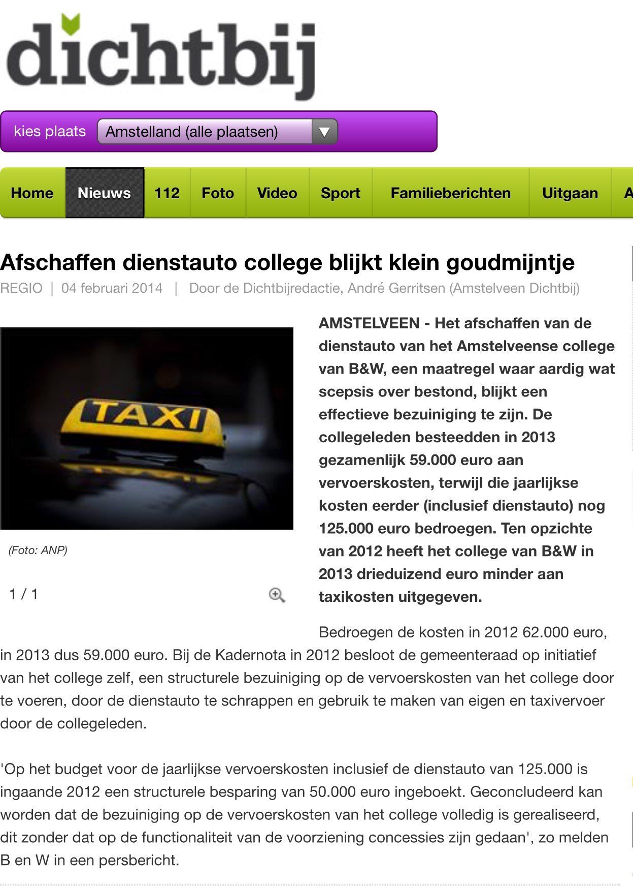 2014-4 feb afschaffen dienstauto dichtbij
