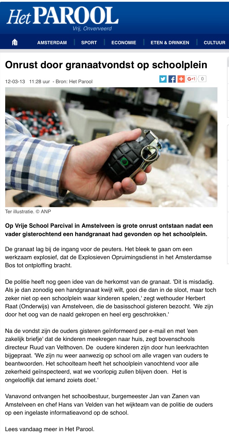 2013-12-3 Het Parool handgranaat Parcival Amstelveen Herbert Raat