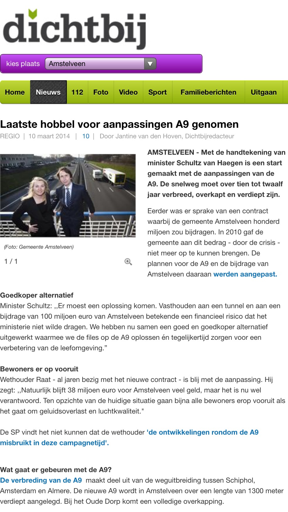 2014-10-3 AmstelveenDichtbij: Wethouder Herbert Raat en minister Melanie Schultz