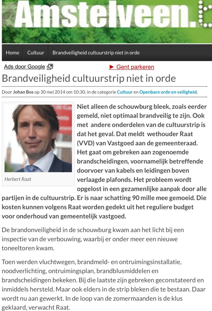 2014-30 mei; Herbert Raat over brandveiligheid cultuurstrip amstelveenblog.nl