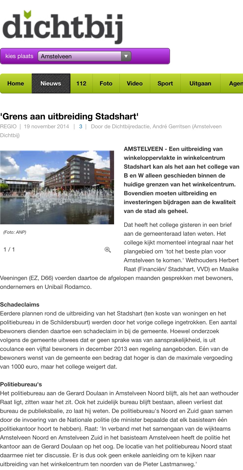 2014-19- 11: Dichtbij: Herbert Raat over grens aan uitbreiding Stadshart Amstelveen