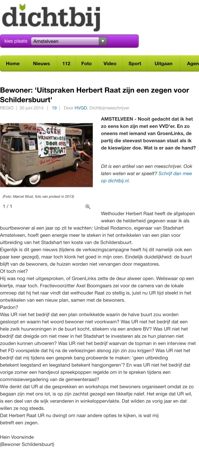 2014-30-6 AmstelveenDichtbij: Hein Voorwinde over de uitspraken van Herbert Raat over toekomst Stadshart