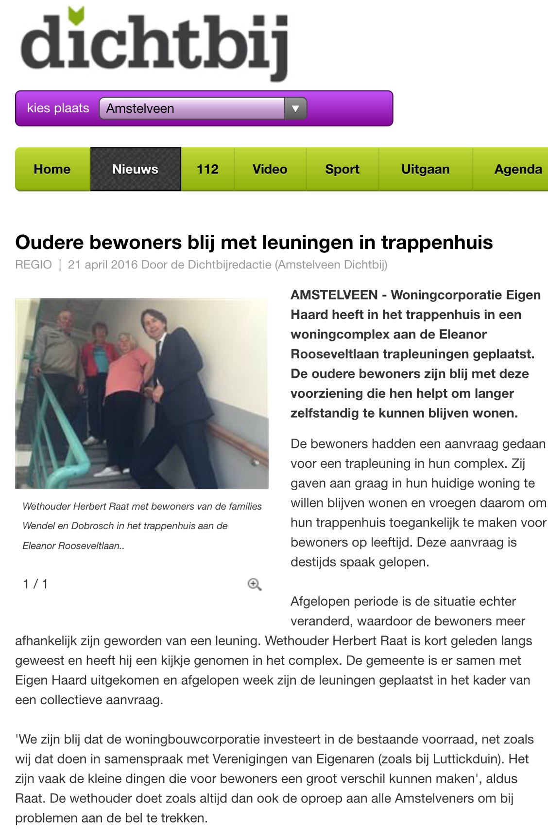 2016-20-april AmstelveenDichtbij; Herbert Raat trapleuning voor ouderen