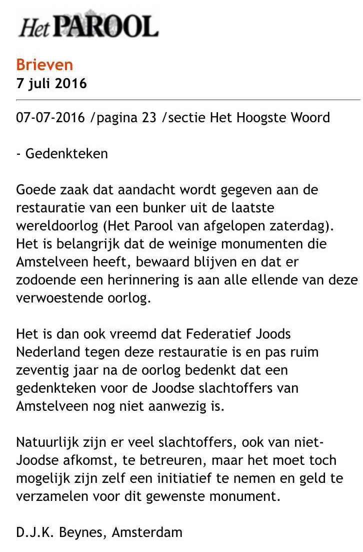 2016 Brief in Het Parool