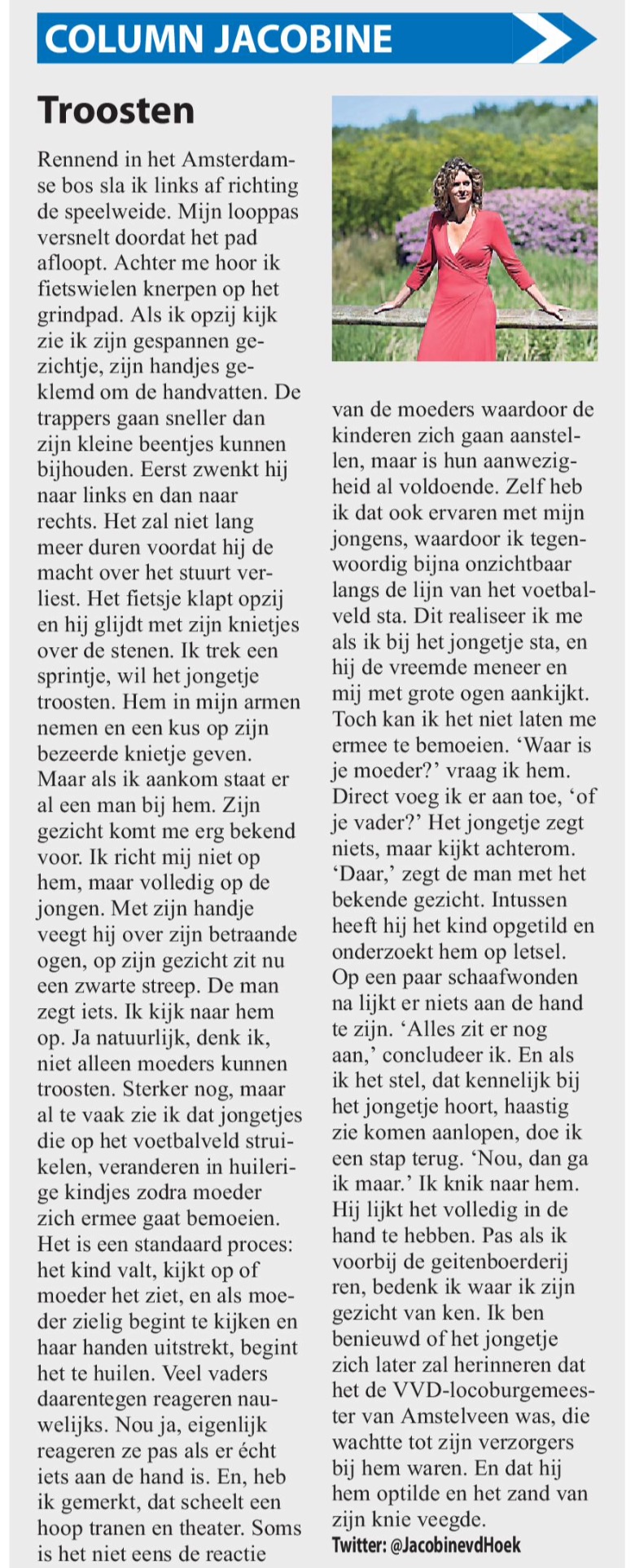2016-13 juli column Jacobine van den Hoek over loco-burgemeester Herbert Raat in het Amstelveens Nieuwsblad